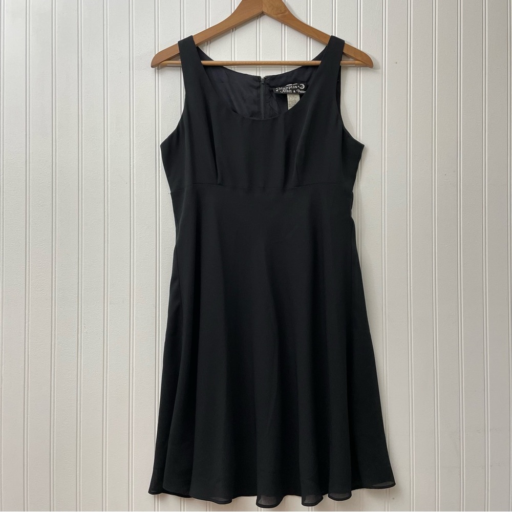 Vintage Y2K babydoll dress empire waist black chiffon square neck womens 10P